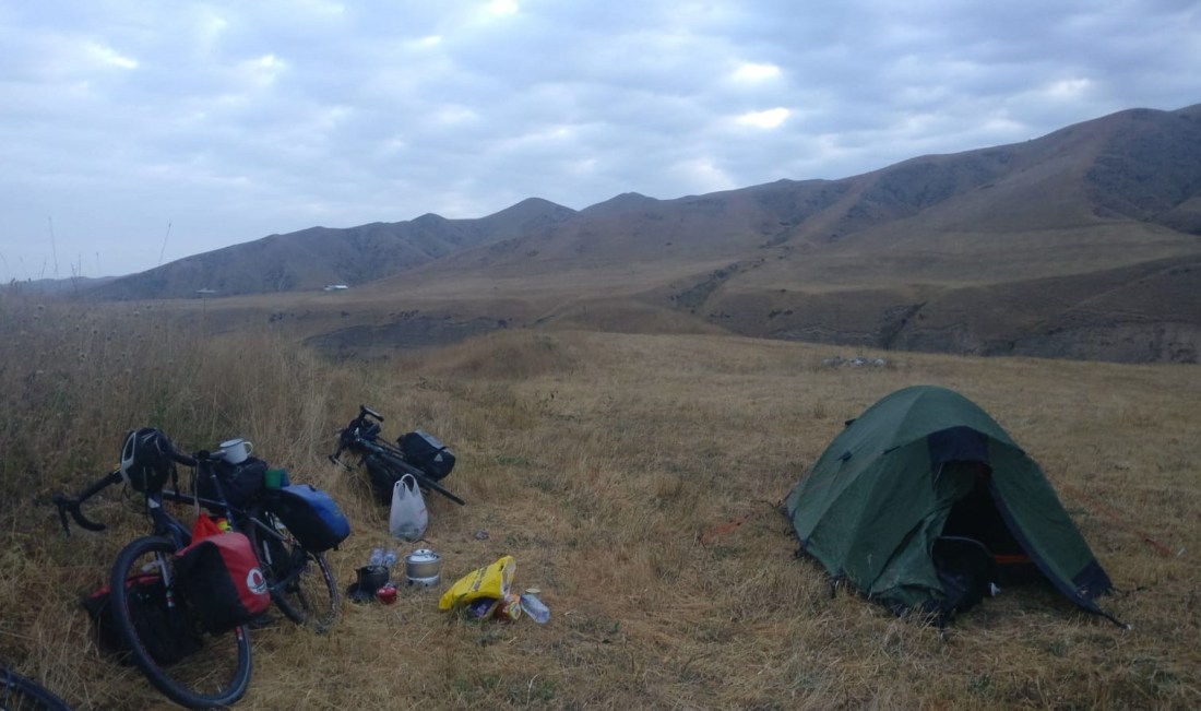 Camping near the Taldyk Pass on the Pamir Highway